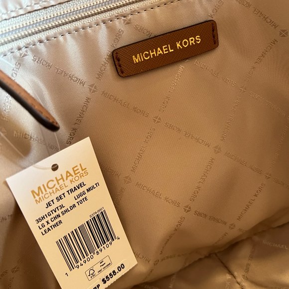 Michael Kors Jet Set Travel Large X Chained Tote Bag MK Brown Multi - Picture 7 of 10